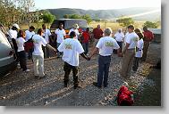 Members with the North Carolina Baptist Men Disaster Relief team get together and pray for the last time in Titanyen, Haiti  before departing for the airport Saturday May 8, 2010.  ETHAN HYMAN  - ehyman@newsobserver.com